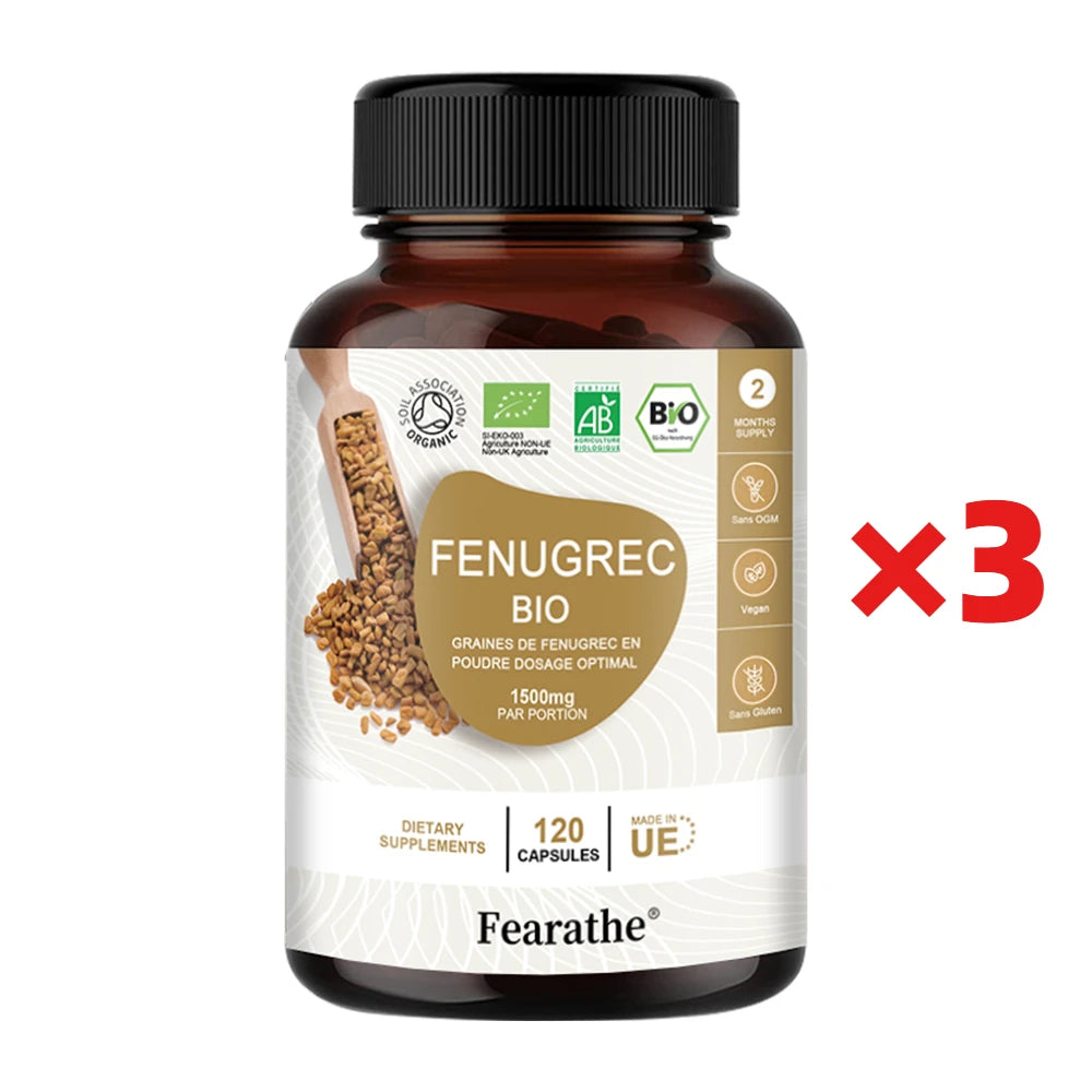 Fenugreek 1500Mg - 120 Capsules - Organic Fenugreek Rich in Protein & Vitamins, Enhances Breast Size In Divine Feminine by increasing Mammary Gland Production & Boost Testosterone Levels in Divine Masculine & Libido.