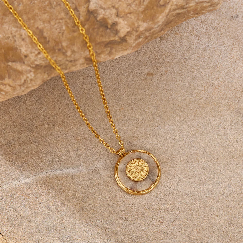 Esoteric Jewlery Women's Geometric Natural Stone Clavicle Chain Pendant.