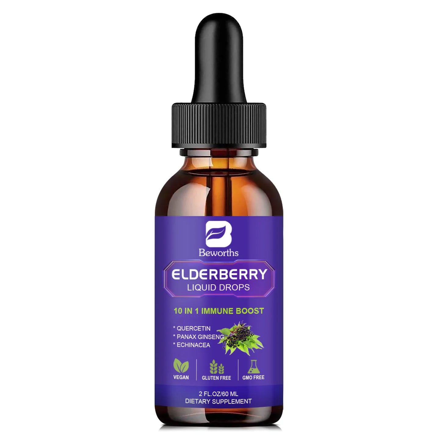 Black Elderberry Drops with Vitamins C, D and Zinc Boost Immunity and Heart Function Health Support Antioxidant