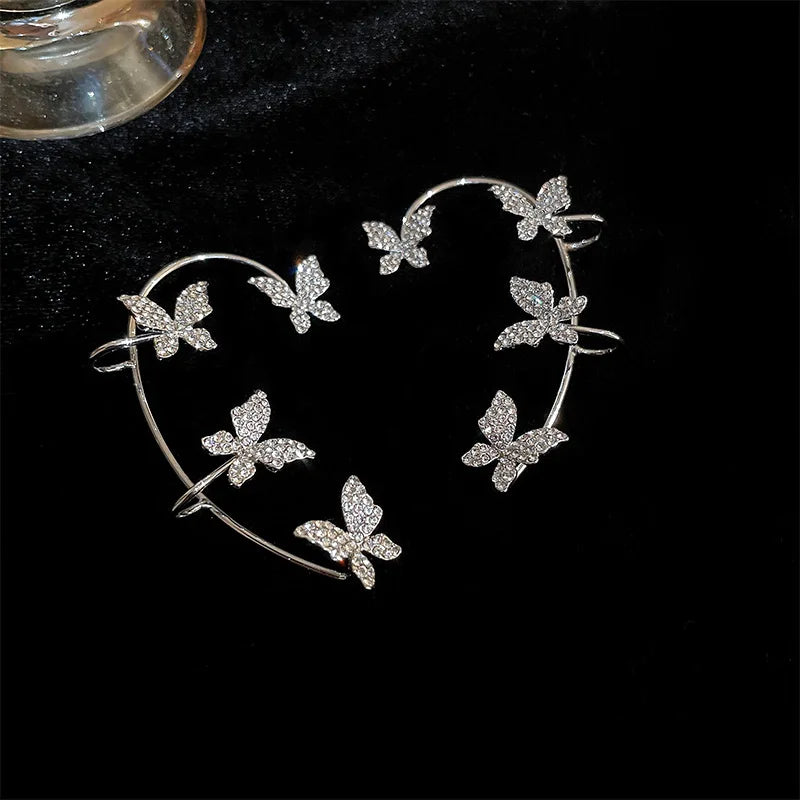 Luxury Star Butterfly Clip Earrings Female Crystal Tassel Ear Clip Earring Sparkling Zircon Ear Cuff Fashion Jewelry accessories