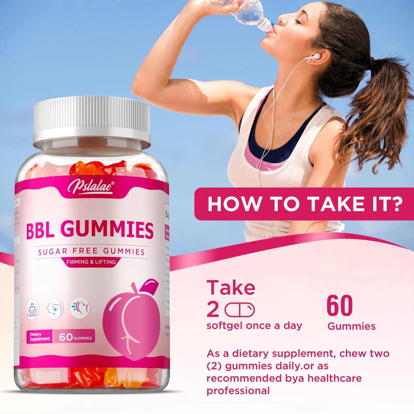 BBL Gummies - Big Butt, Manage Body Shape,Contour Figure And Improve Hour Glass Appearance, Increase Confidence, Sculpt Your Butt, Hips & Breast Naturally - 60 Capsules