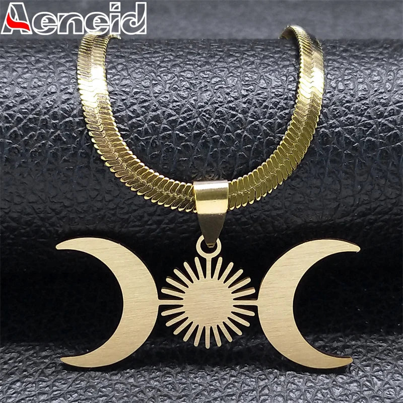 Moon Goddess Choker Stainless Steel Gold Color Esoteric Necklace.