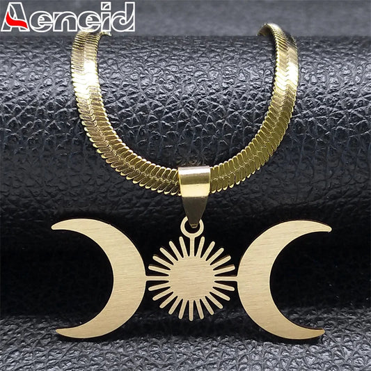 Moon Goddess Choker Stainless Steel Gold Color Esoteric Necklace.