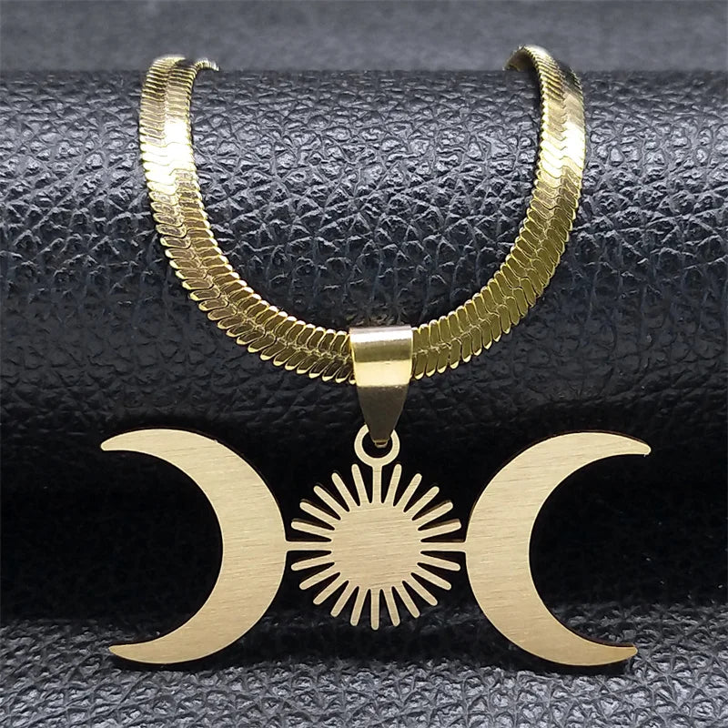 Moon Goddess Choker Stainless Steel Gold Color Esoteric Necklace.
