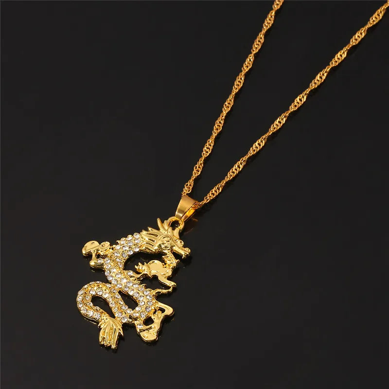 Gold Color Dragon Pendant for Men and Women, Charm Necklace