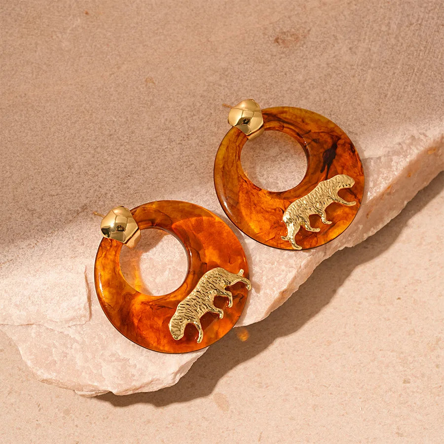 Vintage Maillard Ring Leopard Tiger Pendant Earrings
