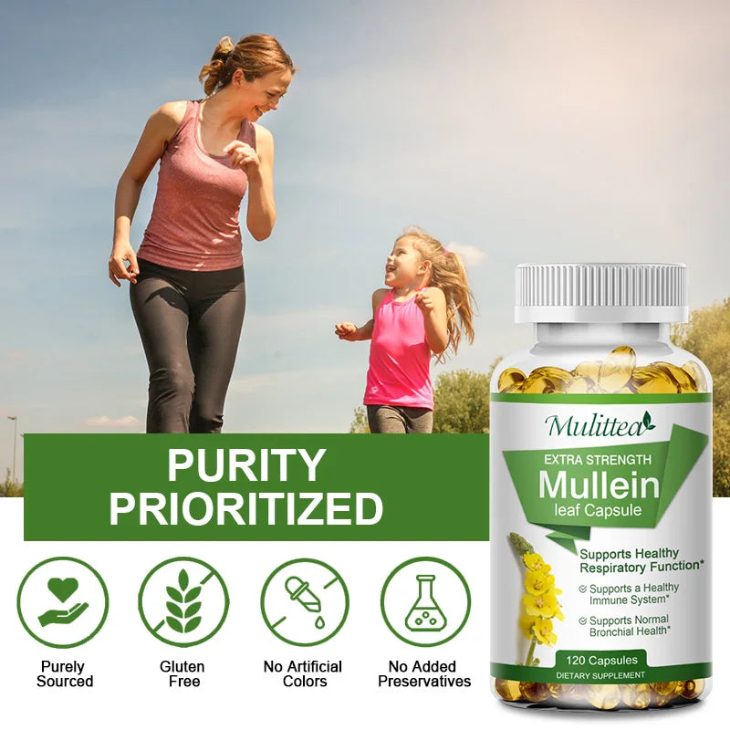 Mullein Leaf Capsules Herbal Supplement for Lung Cleanse Helps Healthy Respiratory Function & Mucous Membranes
