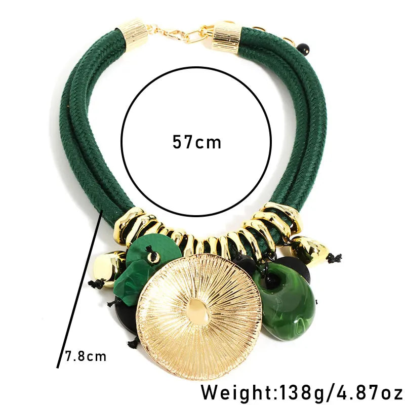 Tribal Beaded Necklace with Round Pendant for Woman.