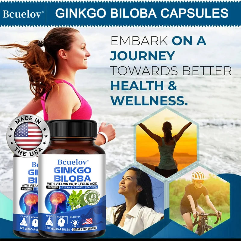 Ginkgo Biloba 5000 Mg Extra Strength - Third Eye Activation - Supports Brain Function and Memory, Focus, Stress Relief, 120 Veggie Capsules