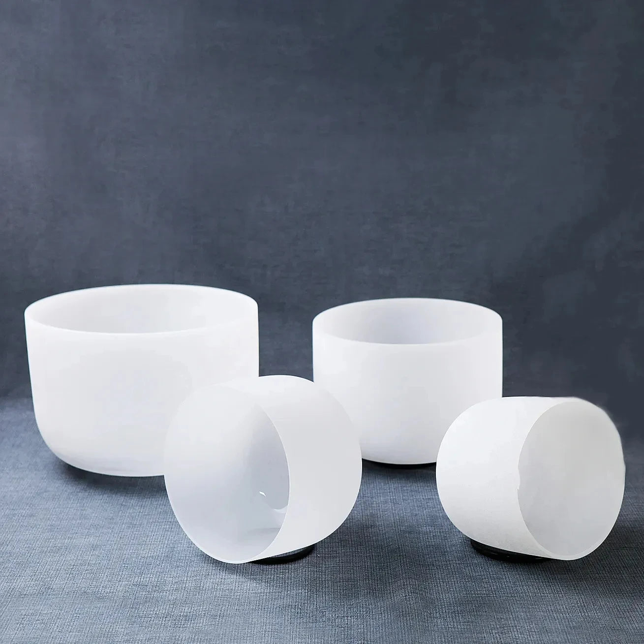 4pcs White Frosted Quartz Crystal Singing Bowls 432hz Chakra Sound Bowl for Yoga Meditation Healing with Bag