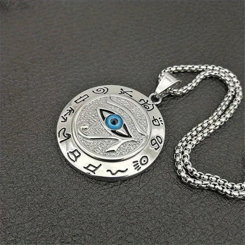 Silvery or Golden Egyptian Eye of Horus Ra Pendant Necklace Jewelry - Unisex