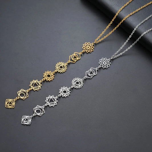 Hypoallergenic Stainless Steel Esoteric7 Chakra Pendants Necklace for Women