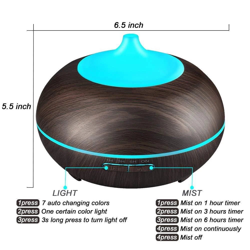 Ultrasonic Aromatherapy Diffuser | 6 Essential Oils, Remote, Auto Shut-Off, 7-Color LED | Cool Mist Humidifier for Home