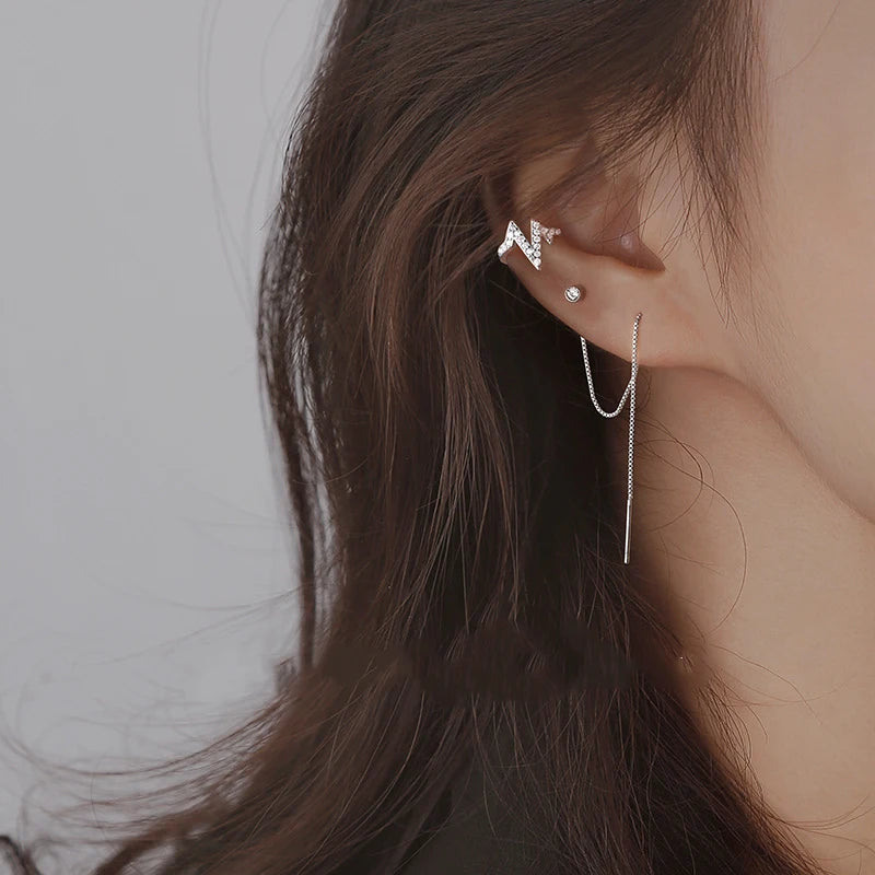 Gold Color Moon Star Clip Earrings For Women, Butterfly Long Tassel Ear Cuff.