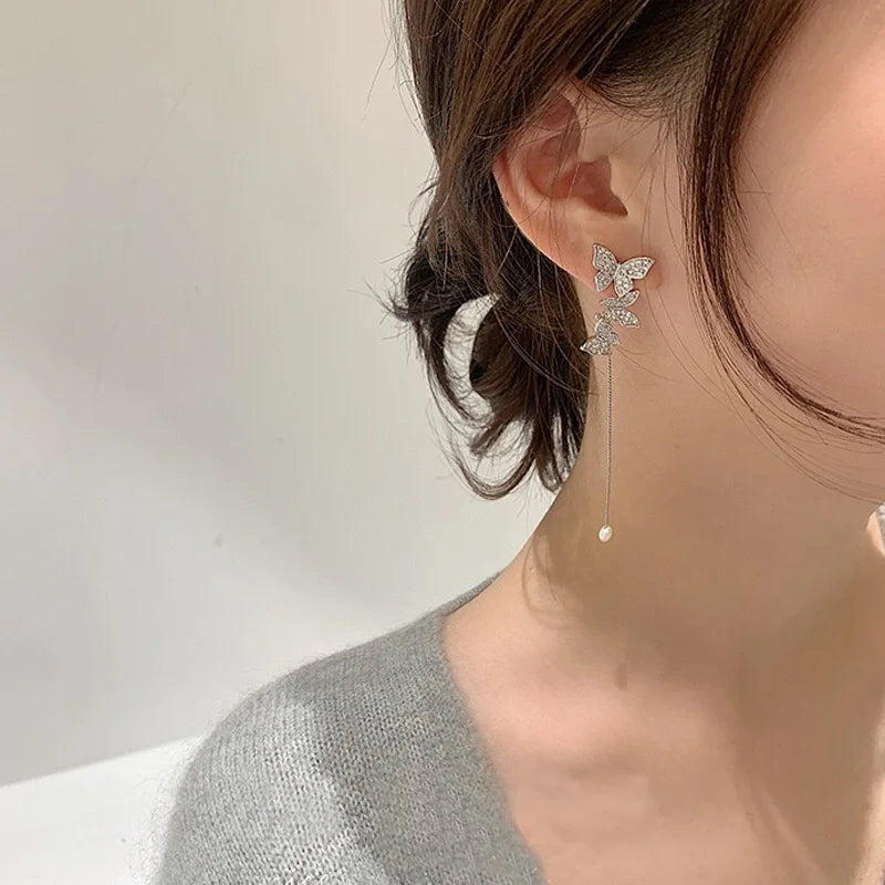 Gold Color Moon Star Clip Earrings For Women, Butterfly Long Tassel Ear Cuff.