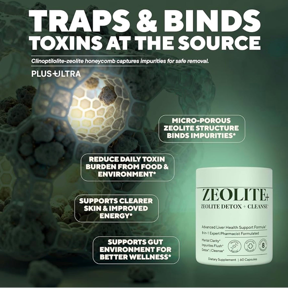 Zeolite Detox Cleanse - Binder - 8 Active Ingredients - Charcoal, NAC, Milk Thistle Supports Detox and Gut Health - Binder to Remove Toxins From the Body