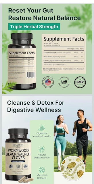 Parasite Cleanse with Wormwood Black Walnut Clove Capsules - Cleanse, Detox, Intestinal Guard Formula Supplement for Humans, with Wormwood herb, Black Walnut Extract Combination, 60 Capsules